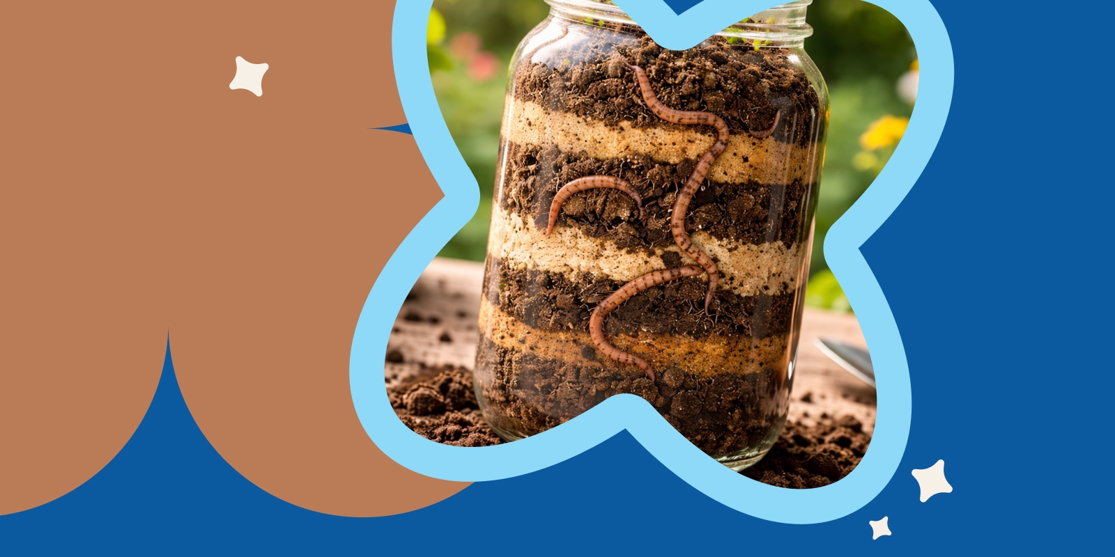 Glas mit sichtbaren Erd- und Sandschichten, durchzogen von Regenwurmgängen